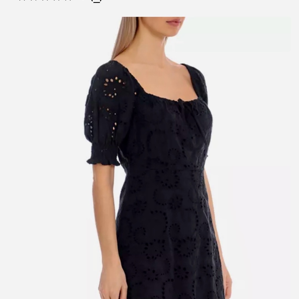 Avec Les Filles Anthropologie Black Eyelet Peasant Dress Size Large - Picture 3 of 10
